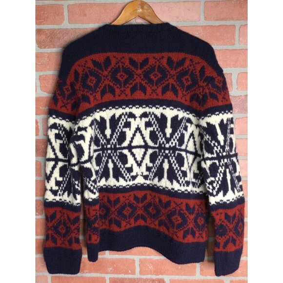 American Eagle Vintage Men Lambs Wool Knitted Sweater Crew Neck Large Fair Isle - Picture 4 of 4